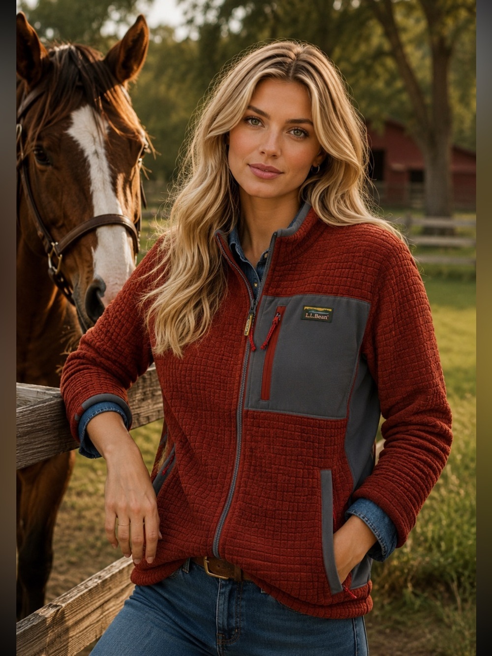 L.L. Bean Women's Fleece Jacket - Rust and Gray - size Large Pet